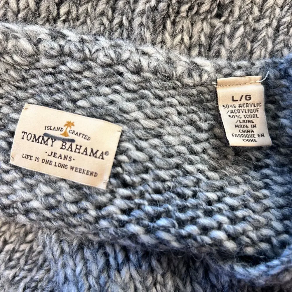 Tommy Bahama Men Size LG Cool Gray Wool Blend Crew Neck Sweater Outdoors Office